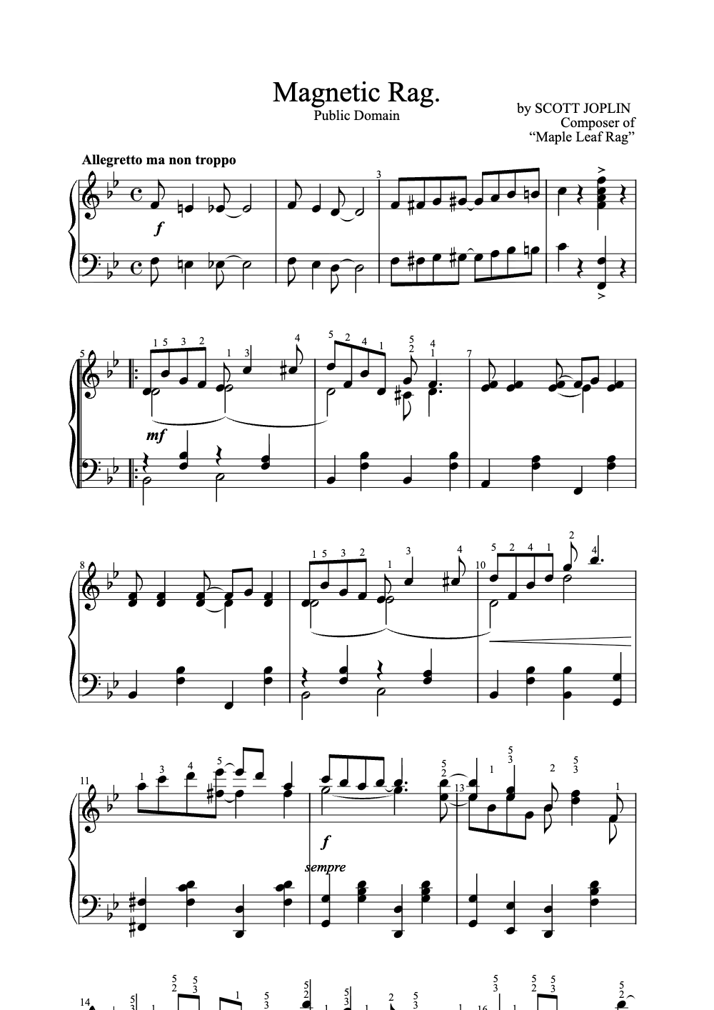 Sheet music preview for Magnetic Rag