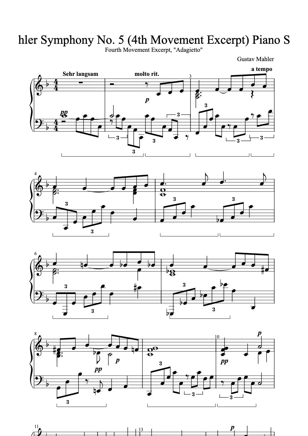 Sheet music preview for Mahler Symphony No. 5 (4th Movement Excerpt)