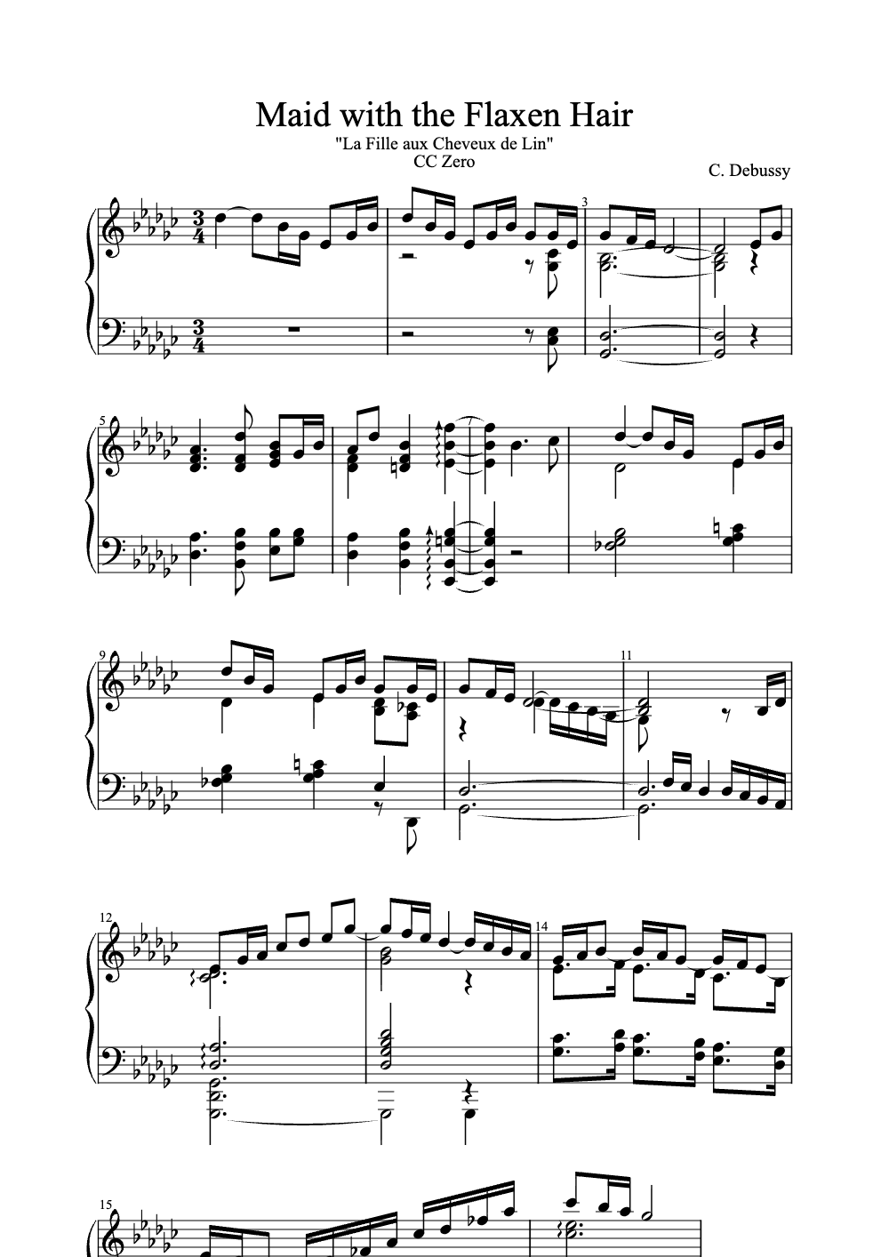 Sheet music preview for Maid with the Flaxen Hair