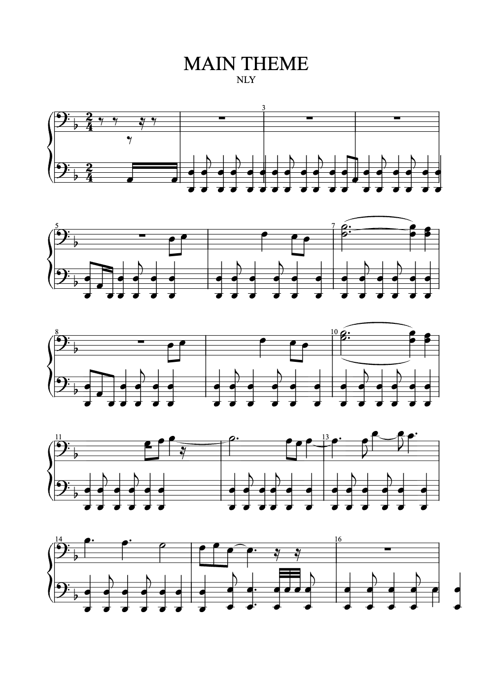 Sheet music preview for Main Theme