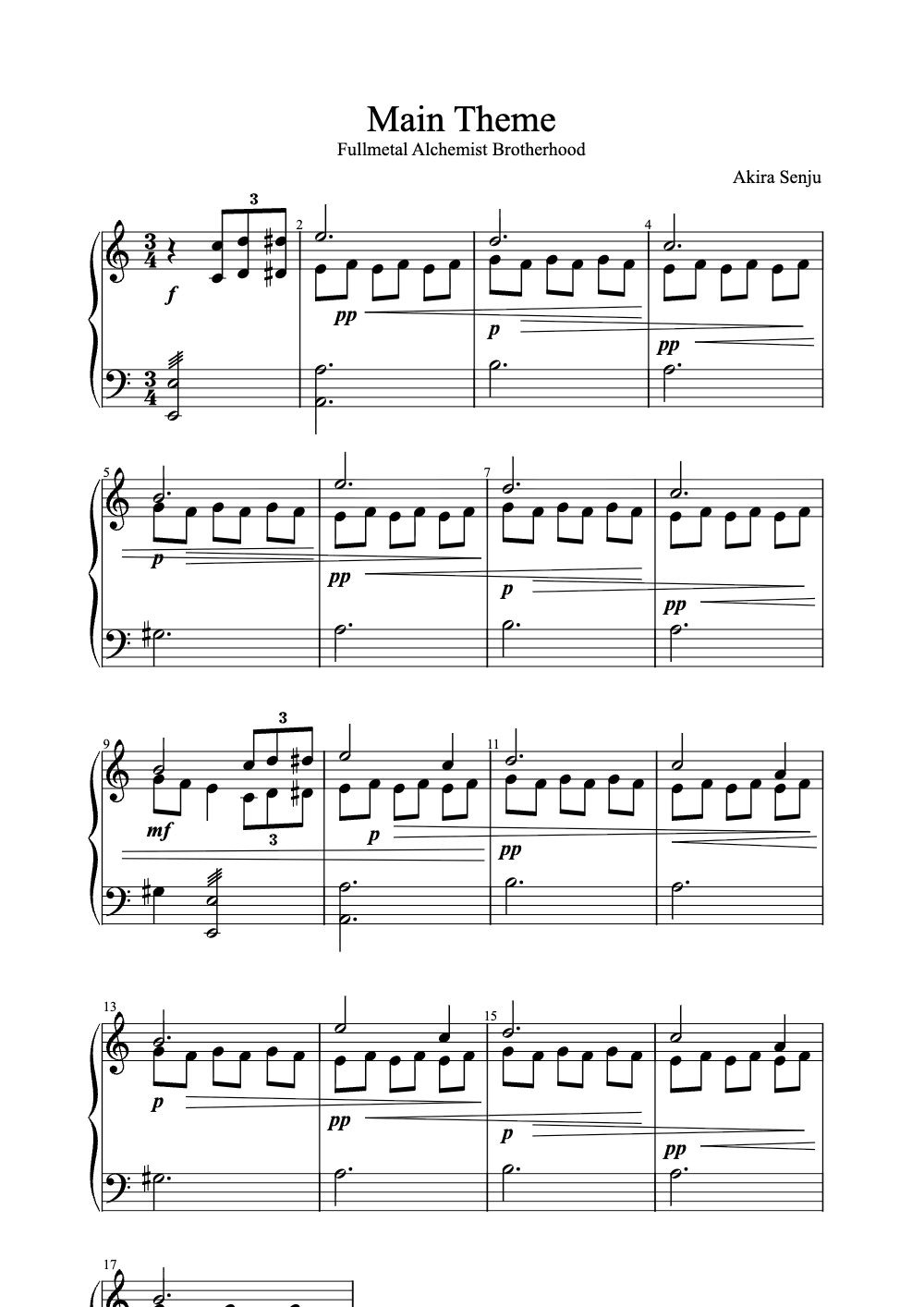Sheet music preview for Main Theme