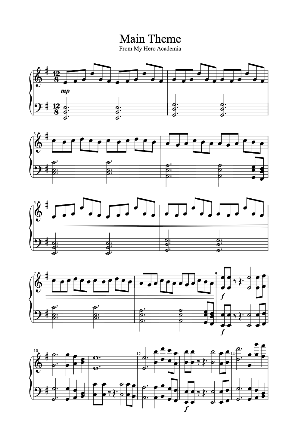 Sheet music preview for Main Theme