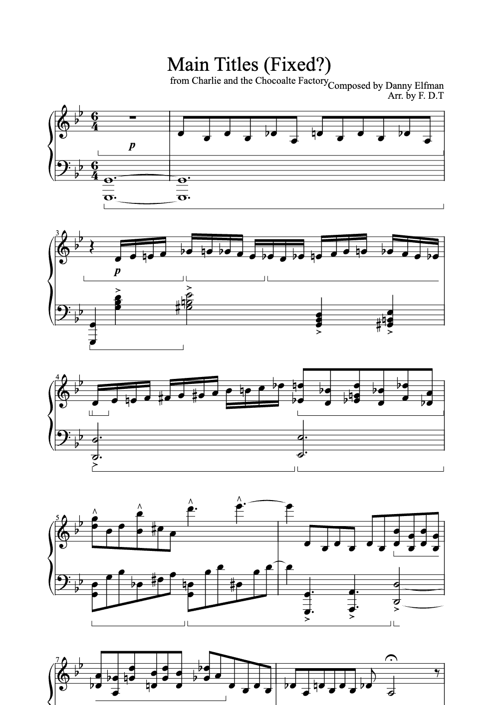 Sheet music preview for Main Titles