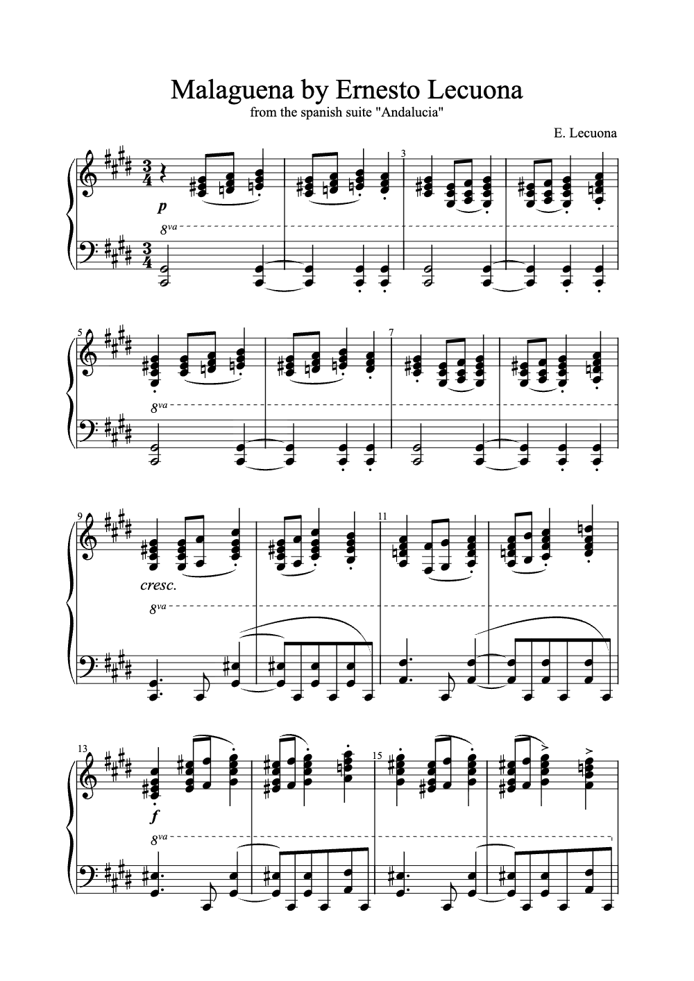 Sheet music preview for Malagueña