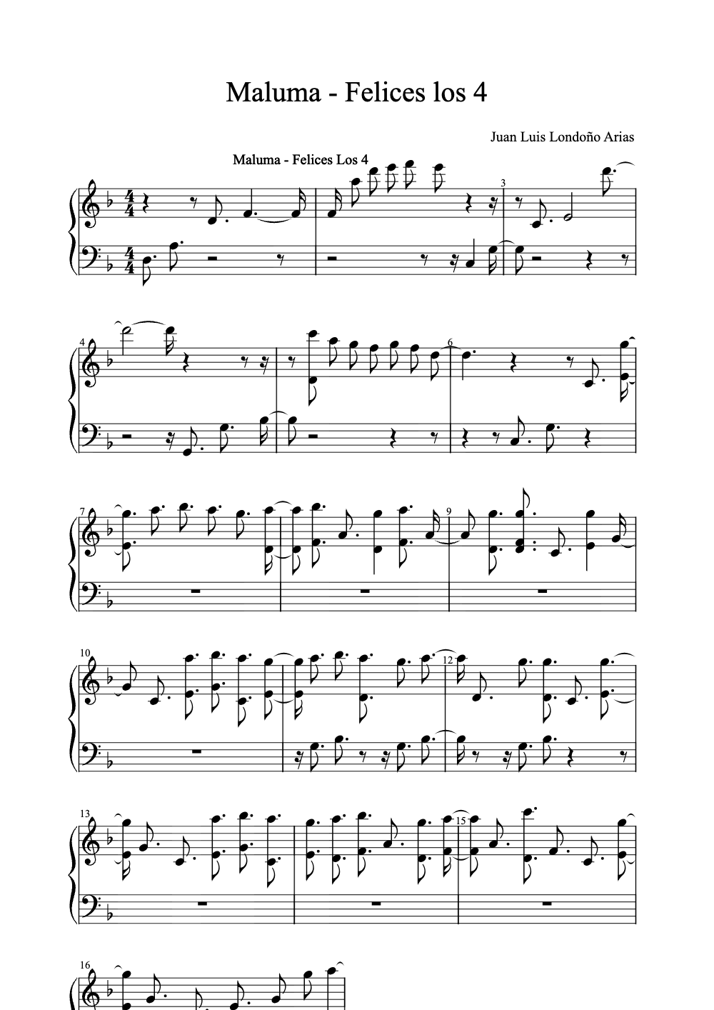 Sheet music preview for Felices Los 4