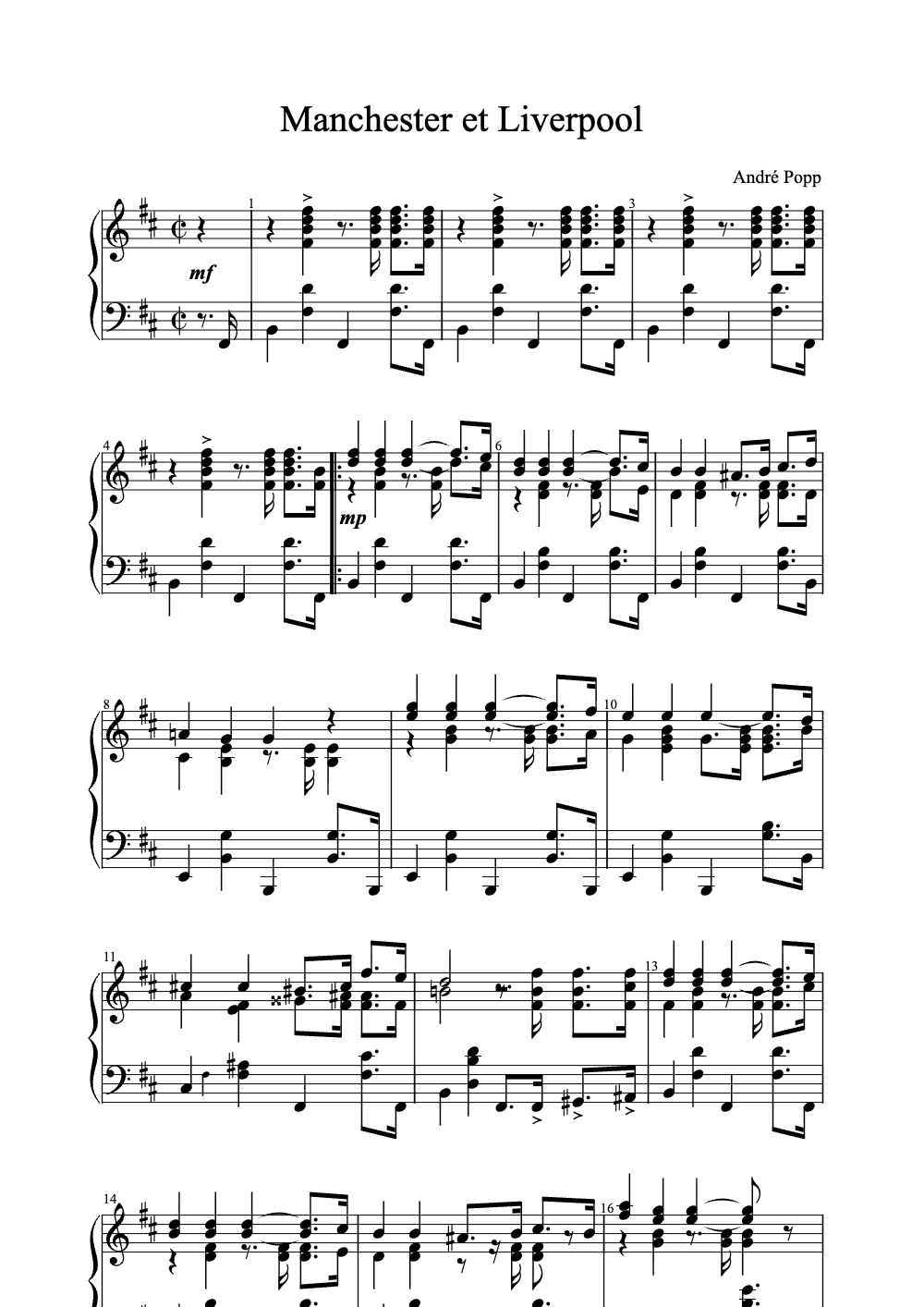 Sheet music preview for Manchester et Liverpool