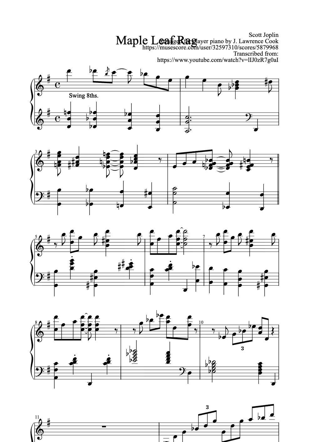 Sheet music preview for Maple Leaf Rag