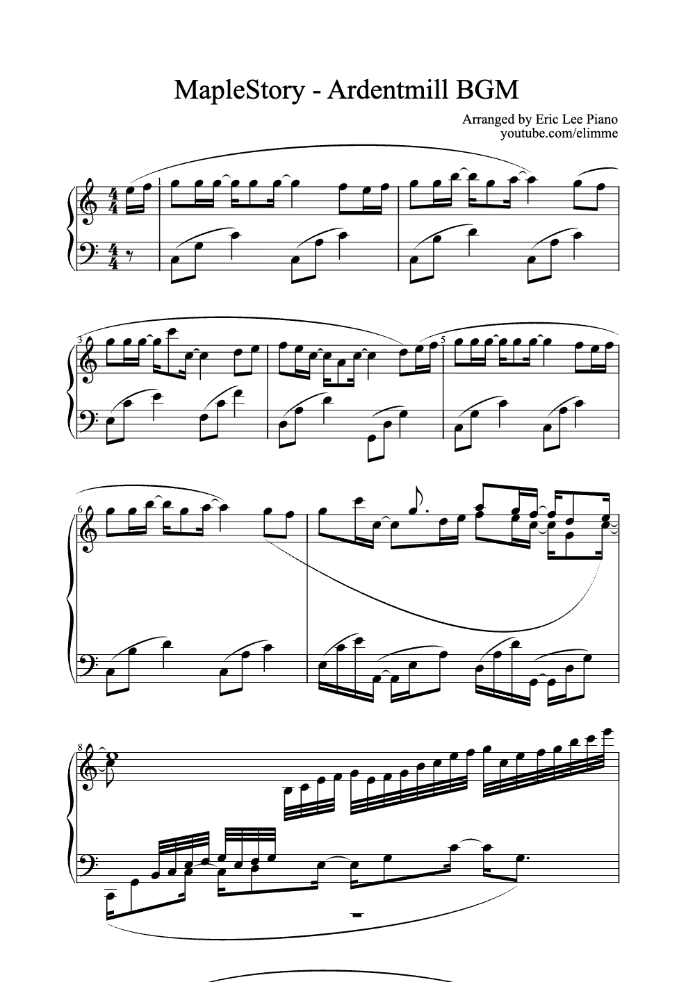 Sheet music preview for Ardentmill BGM
