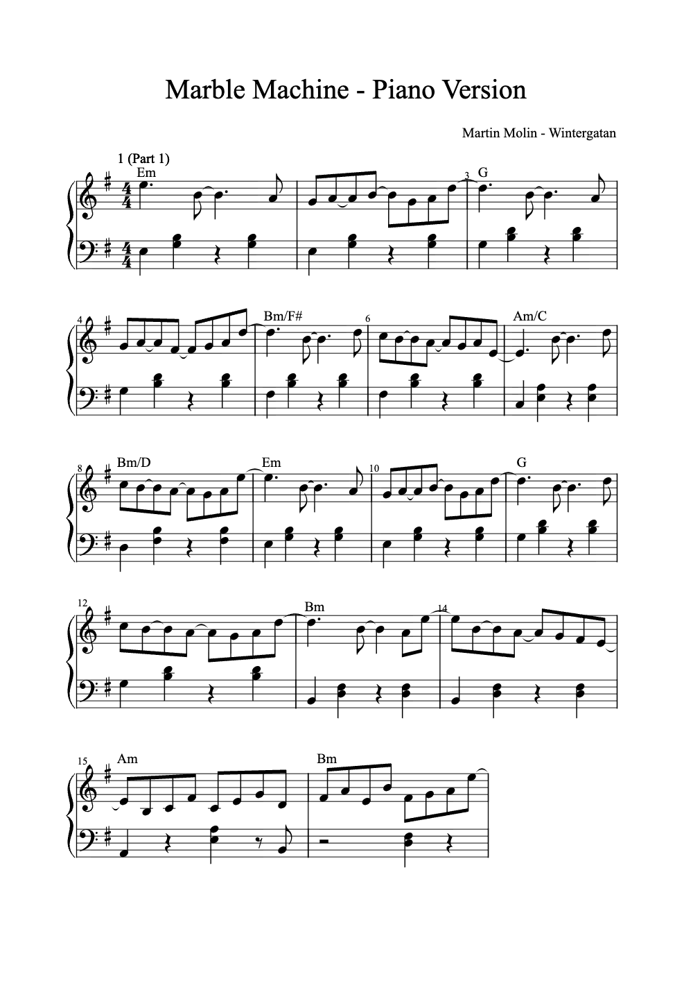Sheet music preview for Marble Machine