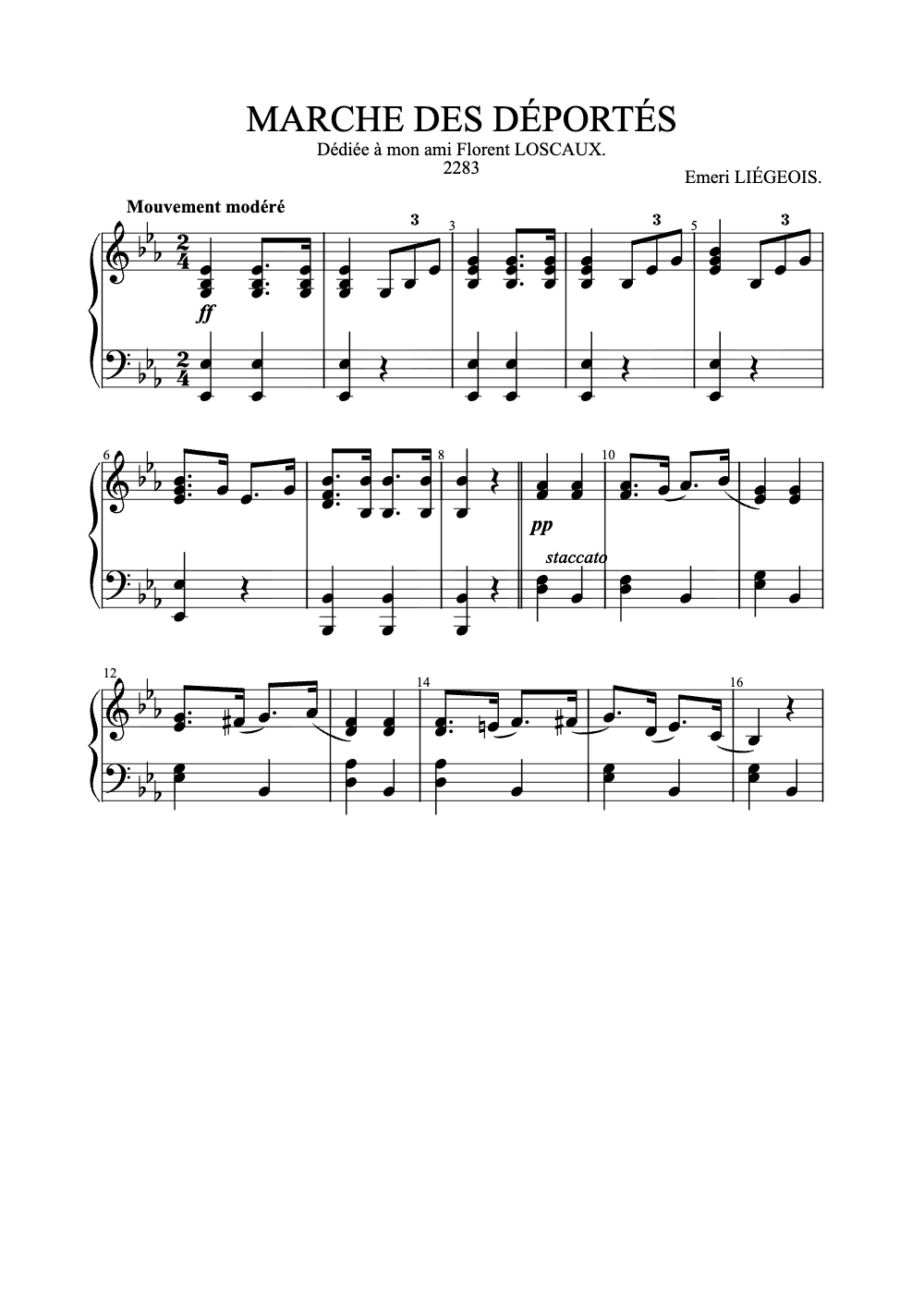 Sheet music preview for Marche des Déportés