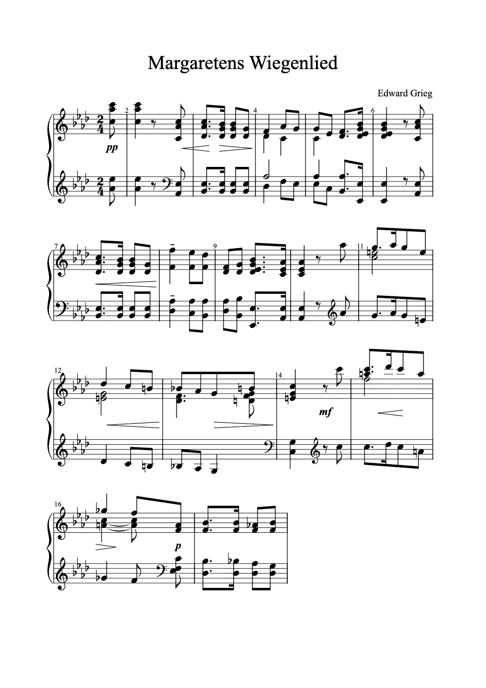 Sheet music preview for Margaretens Wiegenlied