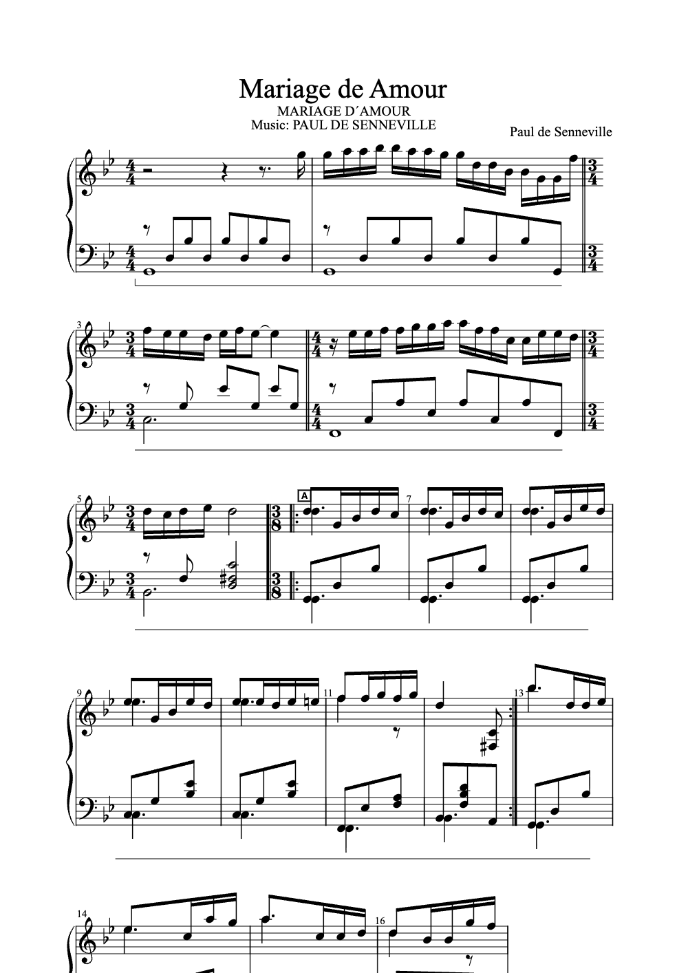 Sheet music preview for Mariage d'Amour