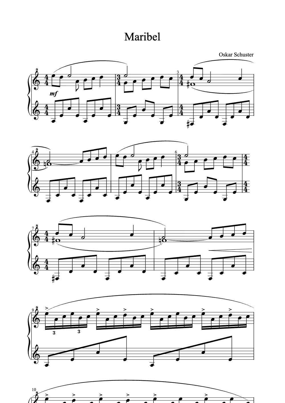 Sheet music preview for Maribel