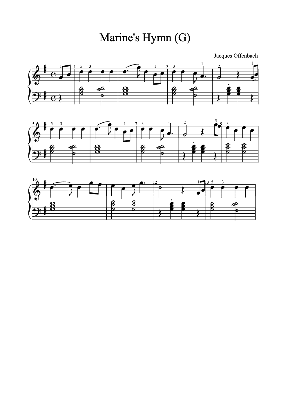 Sheet music preview for Marine's Hymn