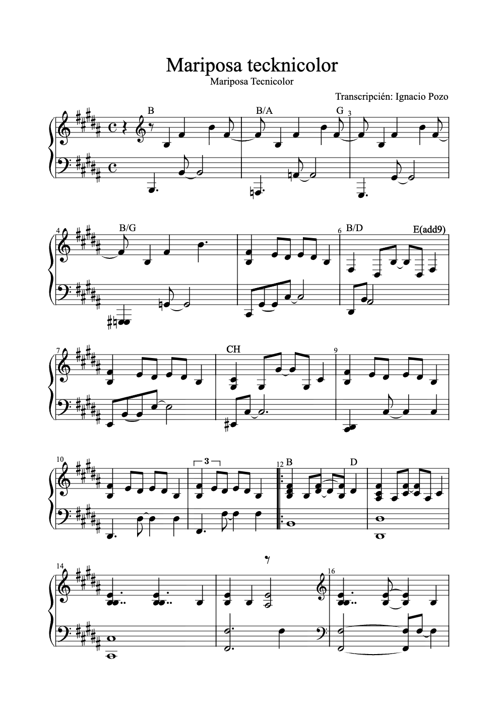 Sheet music preview for Mariposa Tecknicolor