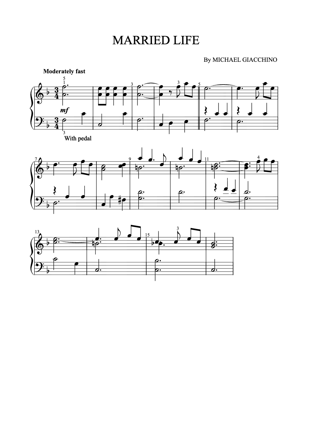 Sheet music preview for Married Life
