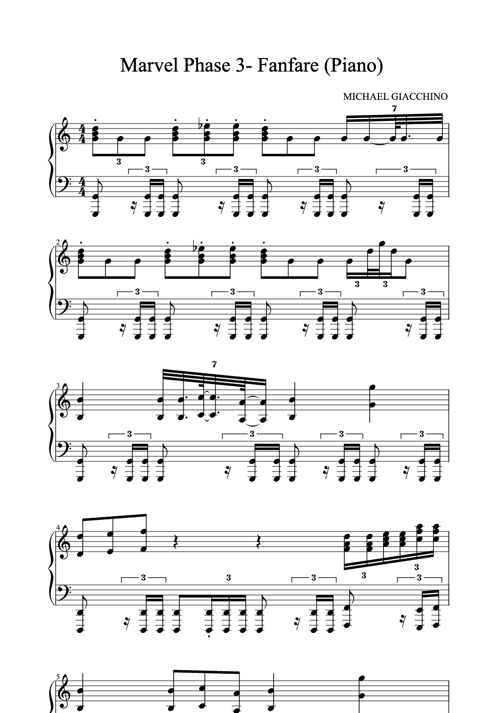 Sheet music preview for Marvel Phase 3 Fanfare