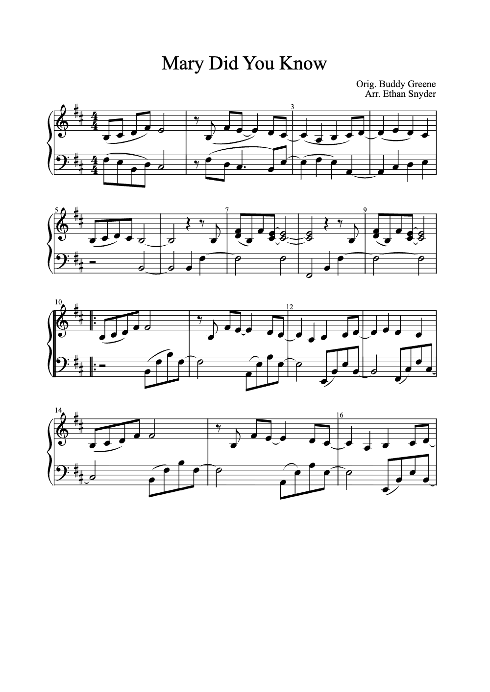 Sheet music preview for Mary Did You Know