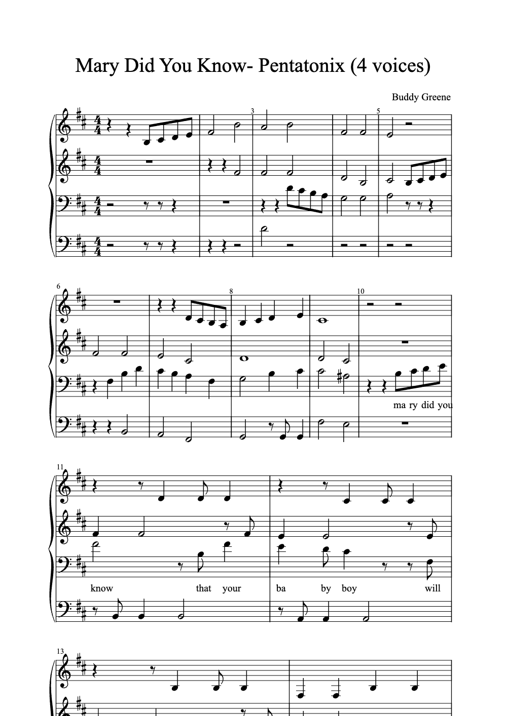 Sheet music preview for Mary Did You Know