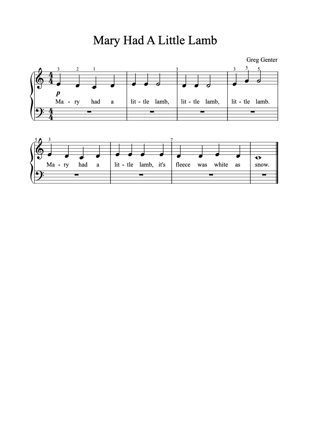 Sheet music preview for Mary Had a Little Lamb