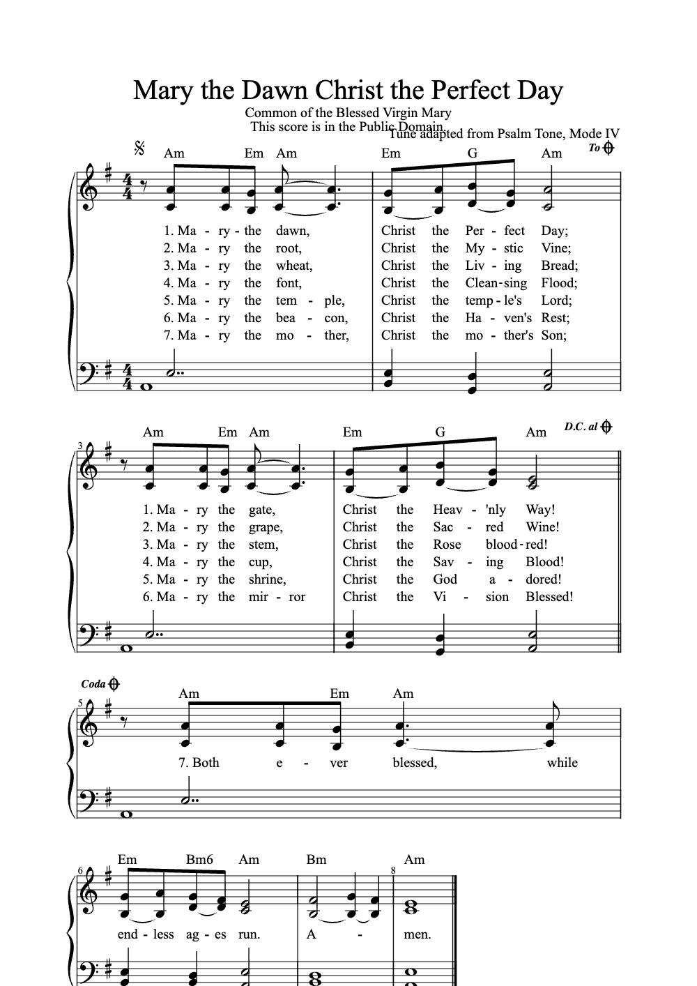 Sheet music preview for Mary, the Dawn, Christ the Perfect Day