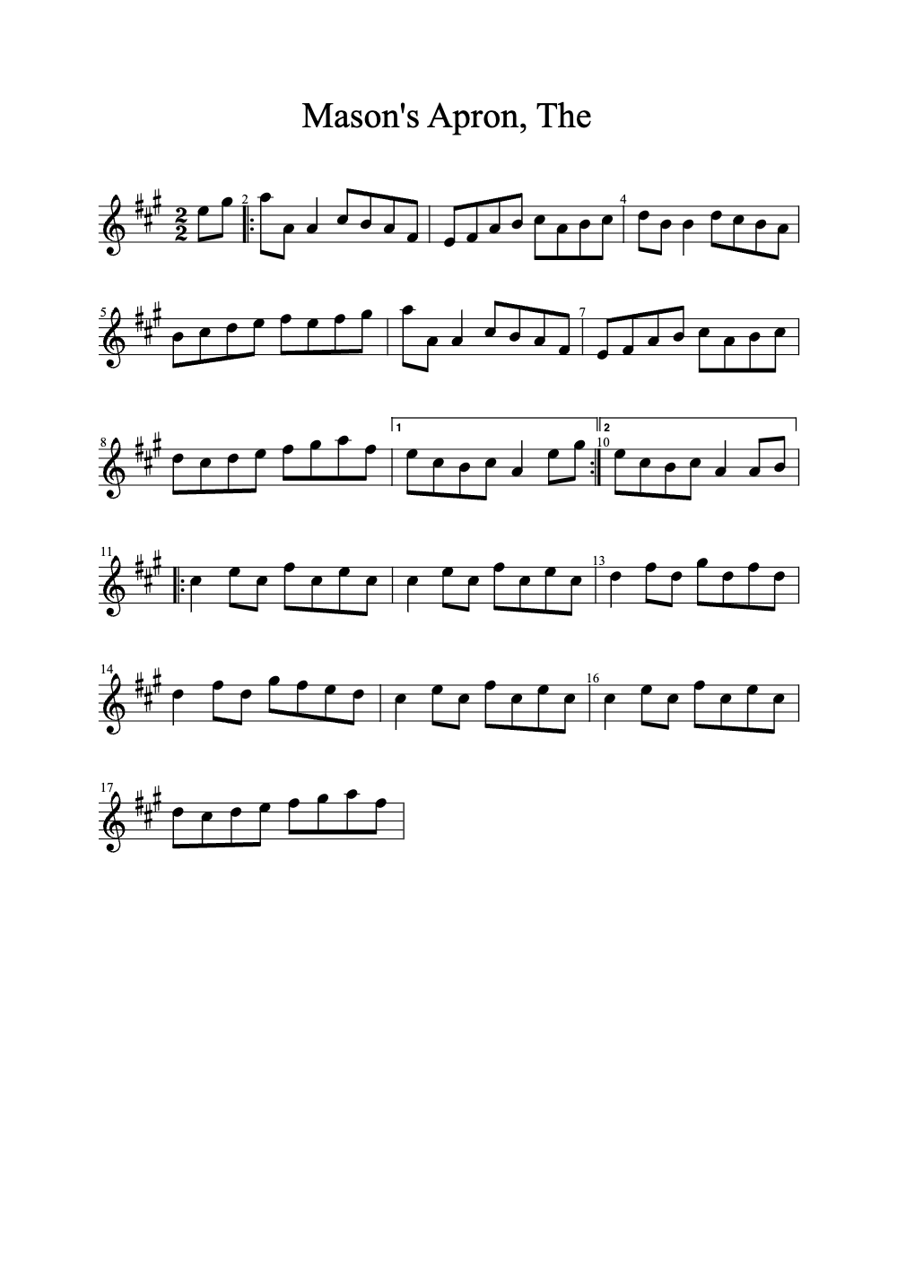 Sheet music preview for The Mason's Apron