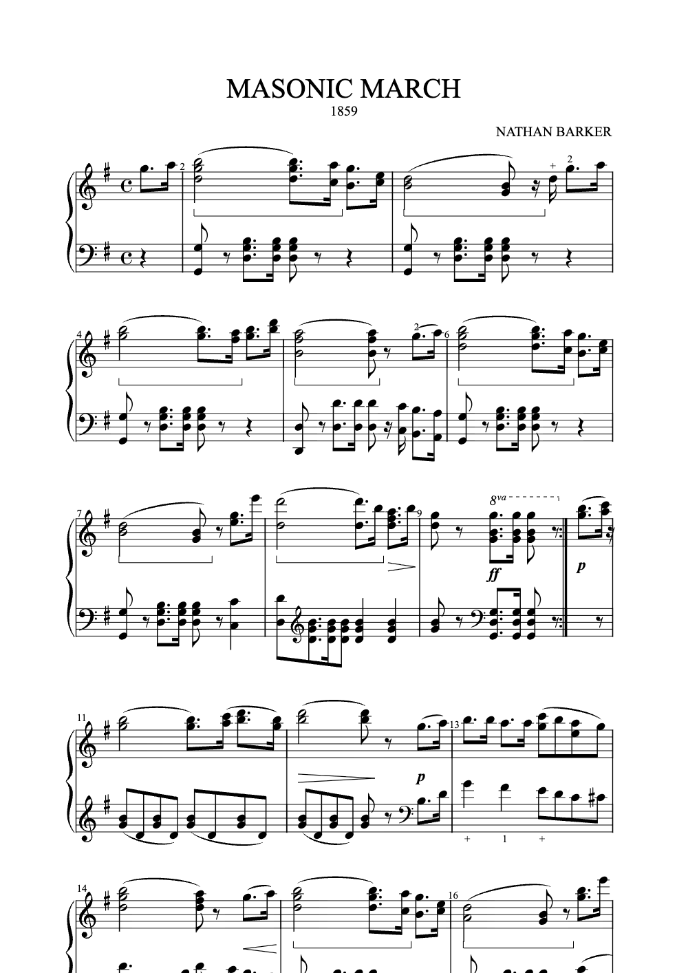Sheet music preview for Masonic March