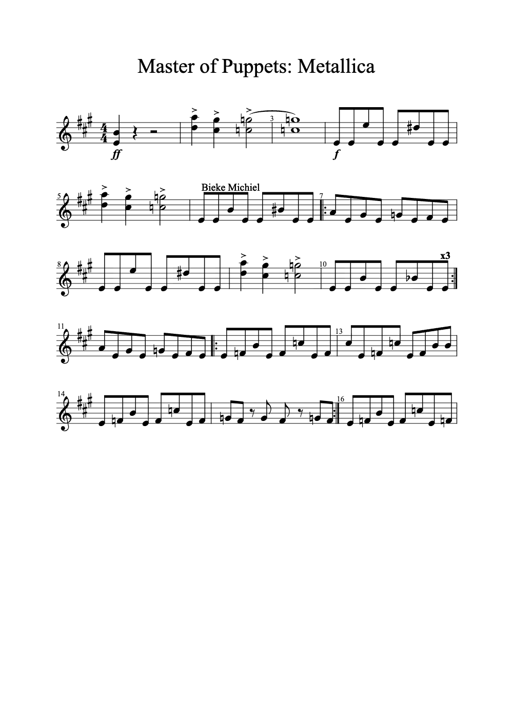 Sheet music preview for Master of Puppets