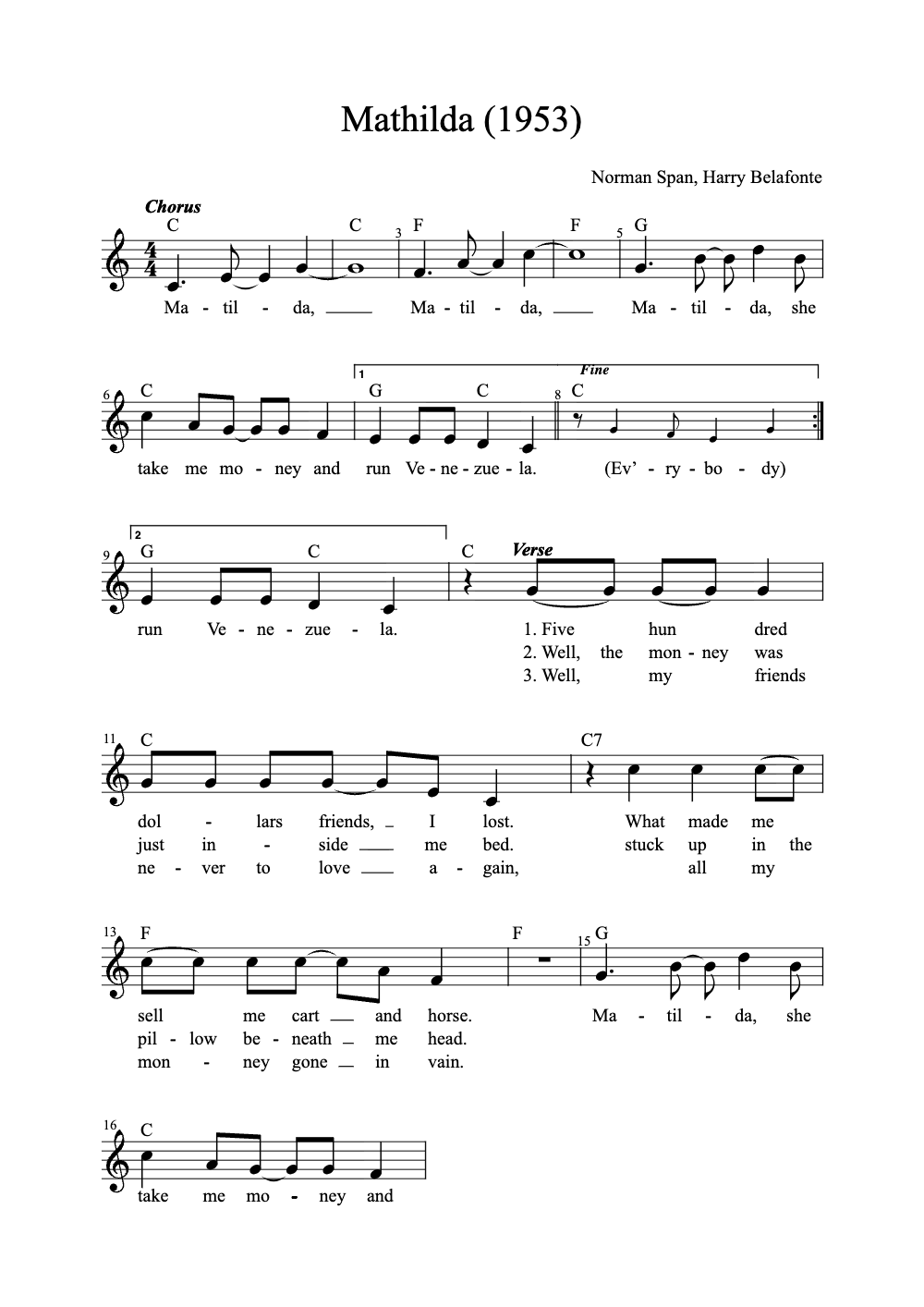 Sheet music preview for Mathilda