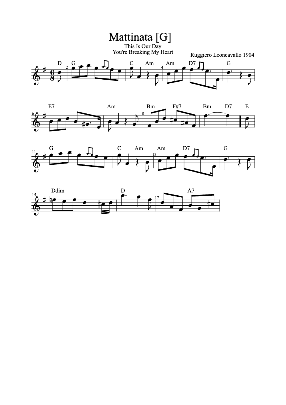 Sheet music preview for Mattinata