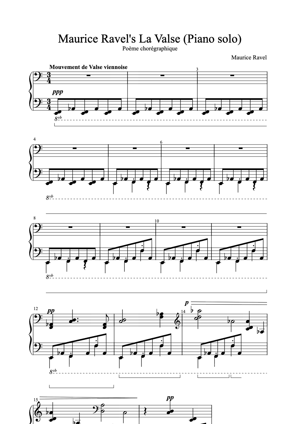 Sheet music preview for La Valse