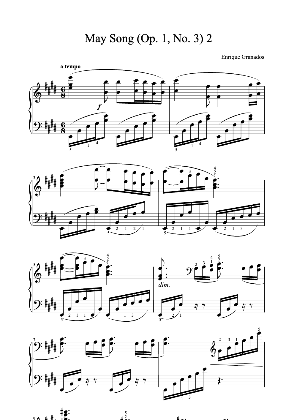 Sheet music preview for May Song