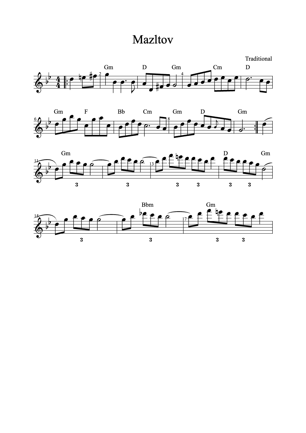 Sheet music preview for Mazltov