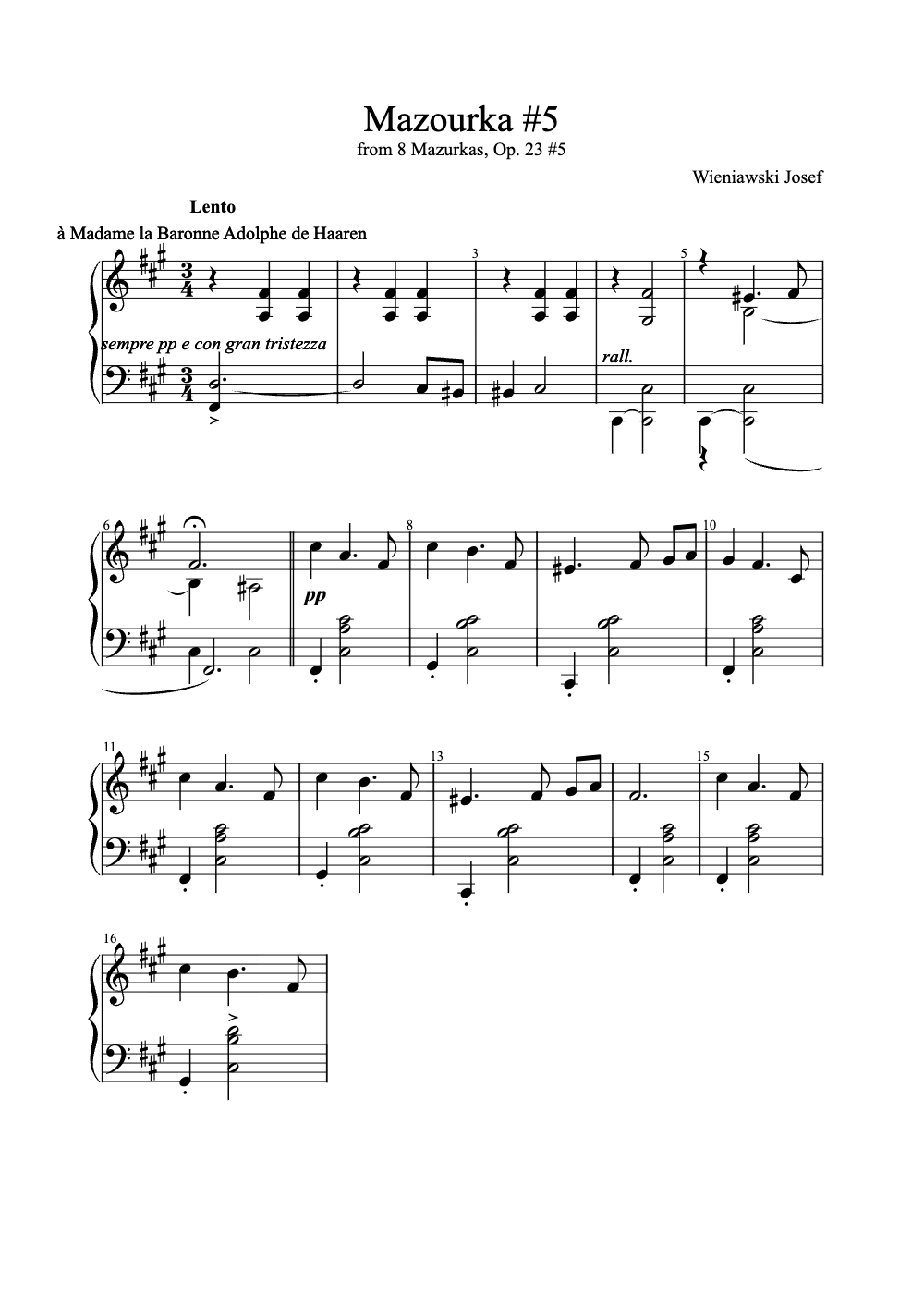Sheet music preview for Mazurka No. 5