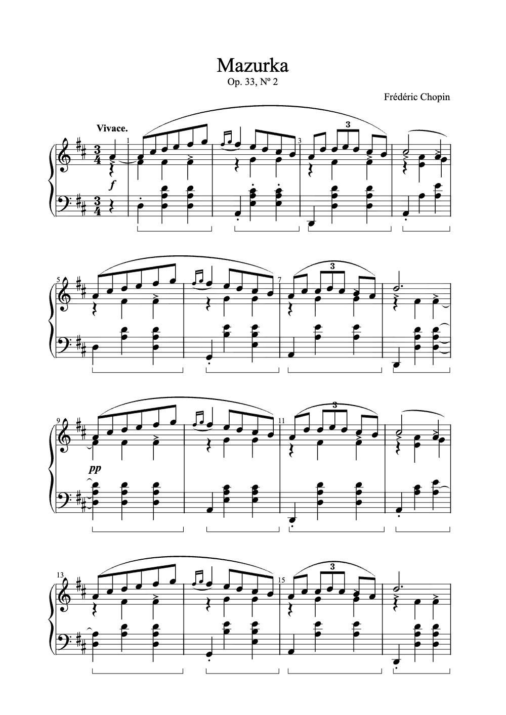 Sheet music preview for Mazurka