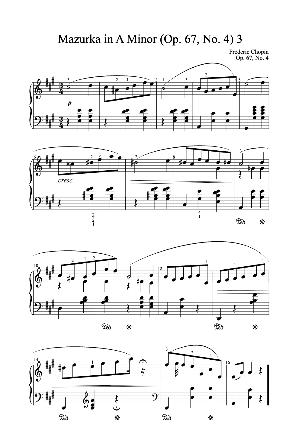 Sheet music preview for Mazurka in A Minor