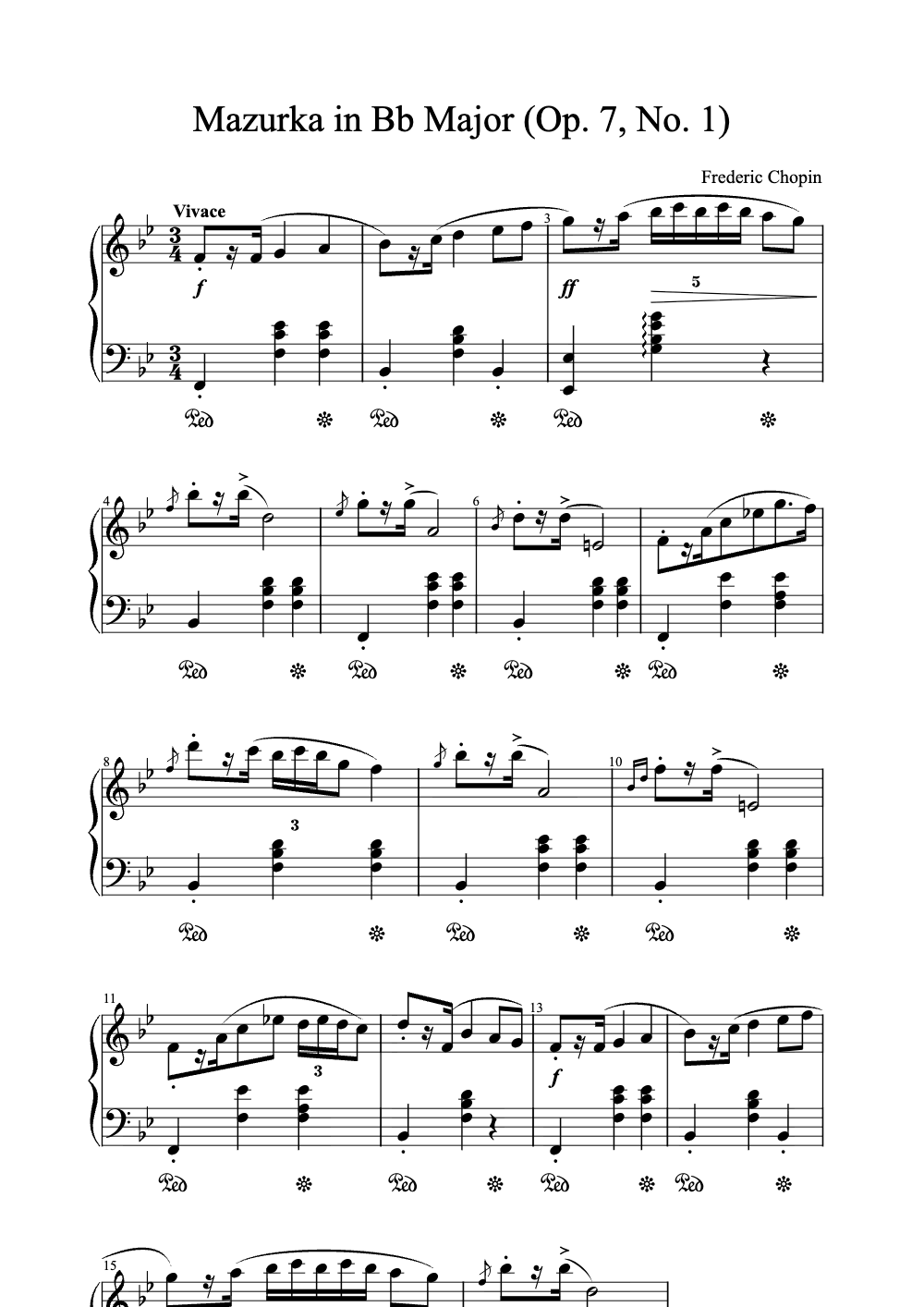 Sheet music preview for Mazurka in B♭ Major