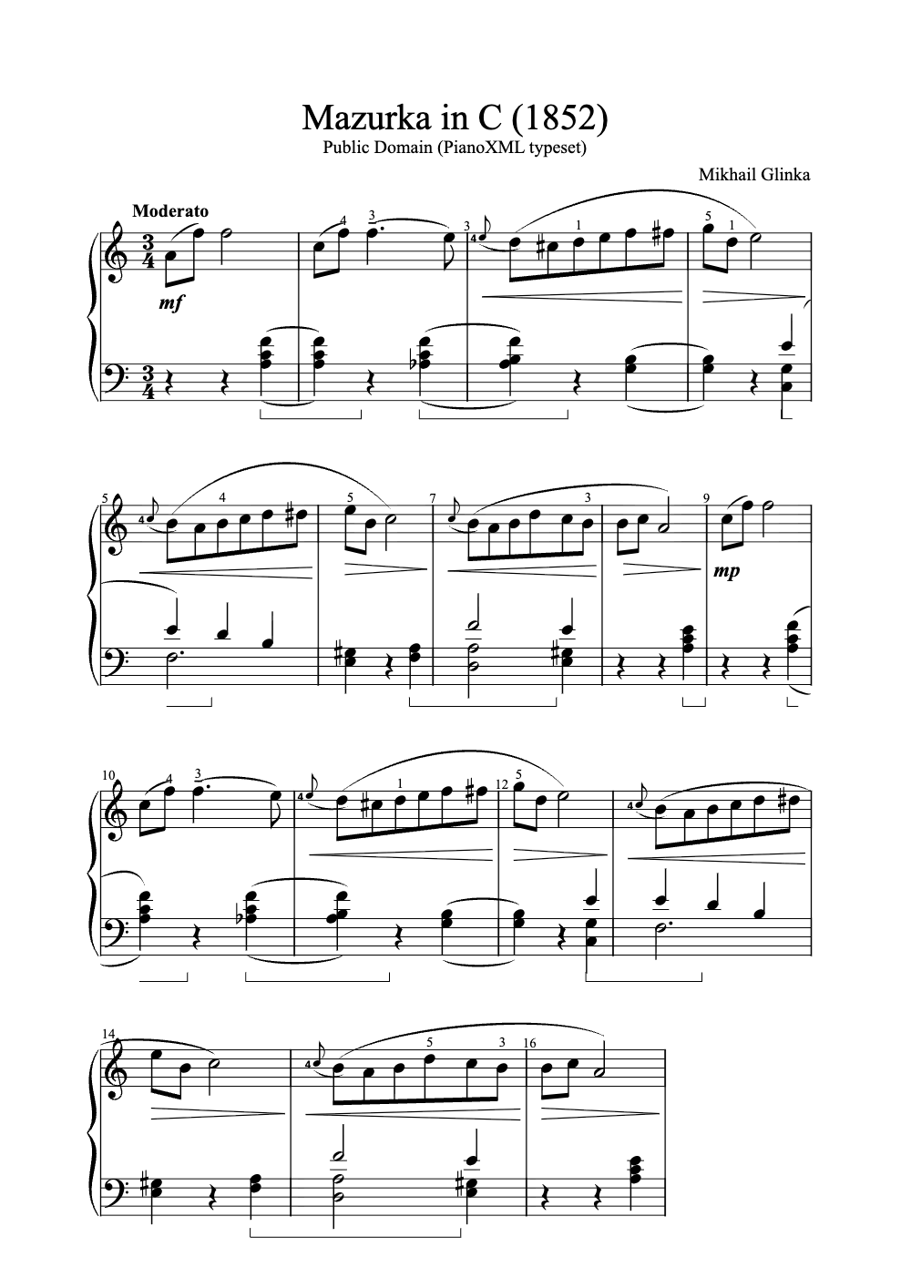 Sheet music preview for Mazurka in C