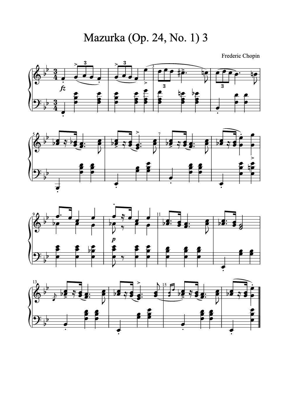 Sheet music preview for Mazurka (Op. 24, No. 1)