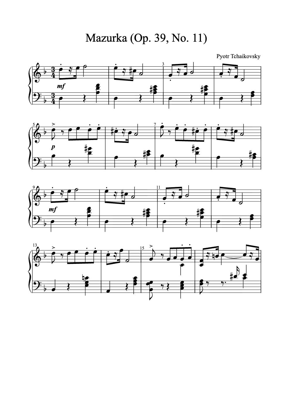 Sheet music preview for Mazurka (Op. 39, No. 11)