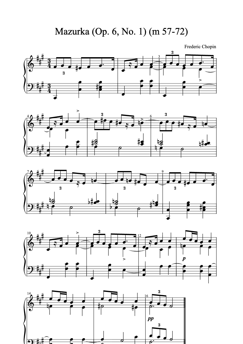 Sheet music preview for Mazurka (Op. 6, No. 1)