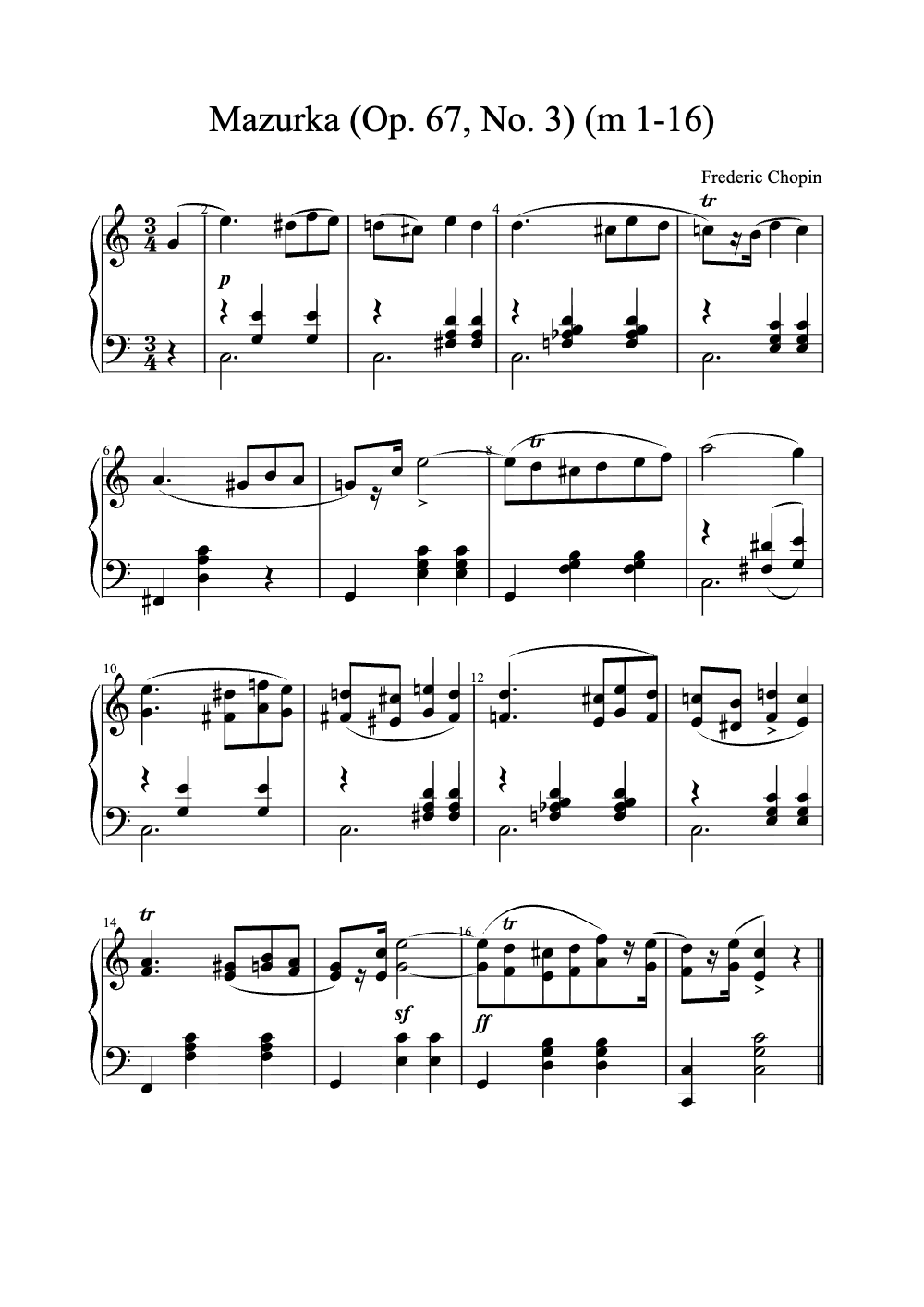 Sheet music preview for Mazurka (Op. 67, No. 3)