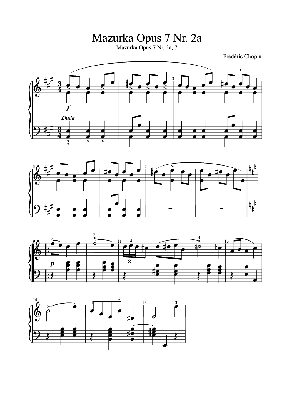 Sheet music preview for Mazurka Op. 7 No. 2