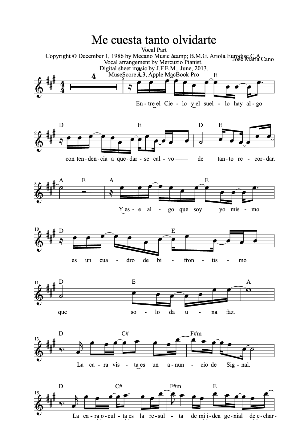 Sheet music preview for Me Cuesta Tanto Olvidarte