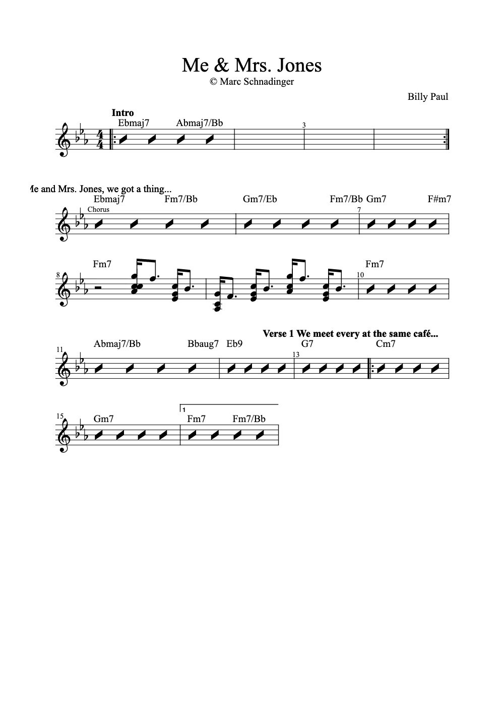 Sheet music preview for Me & Mrs. Jones