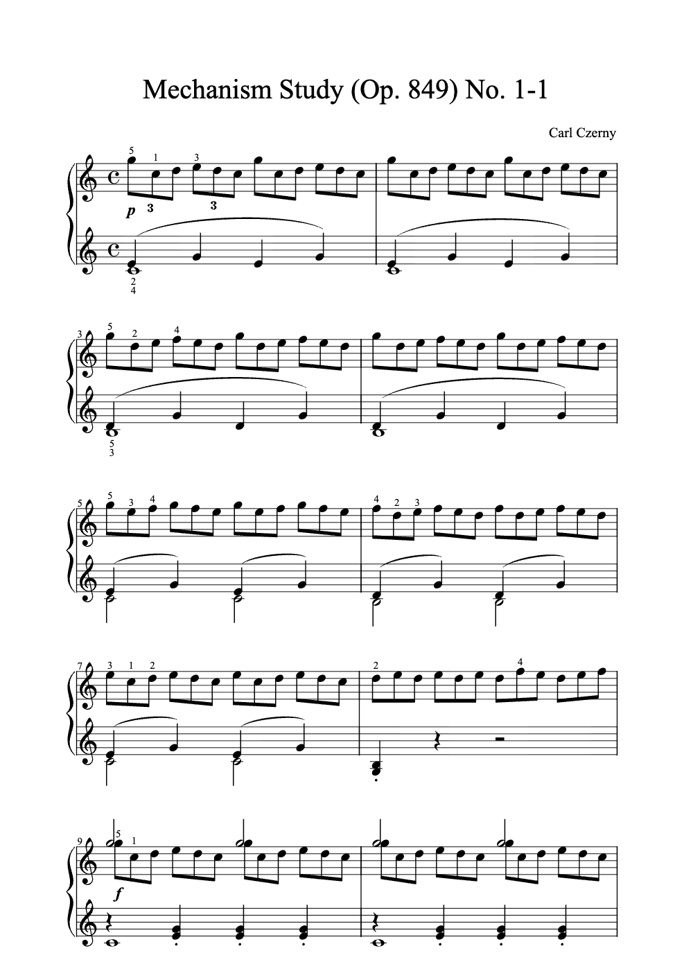 Sheet music preview for Mechanism Study (Op. 849) No. 1-1