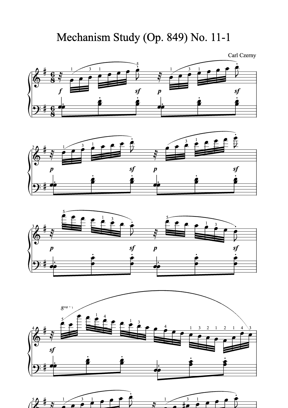 Sheet music preview for Mechanism Study (Op. 849) No. 11-1