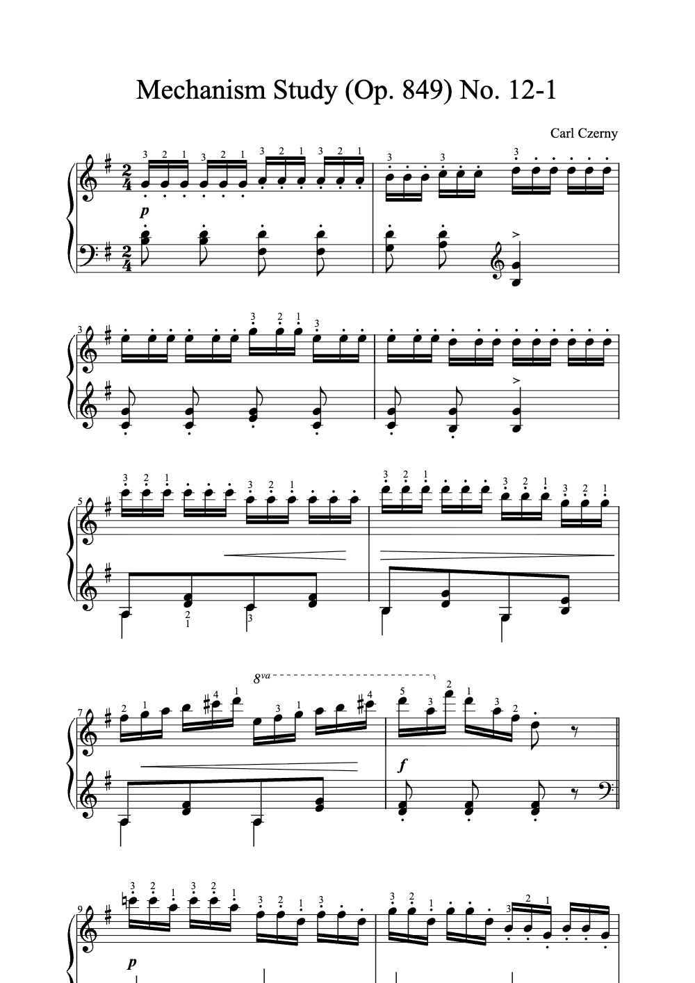 Sheet music preview for Mechanism Study (Op. 849) No. 12-1