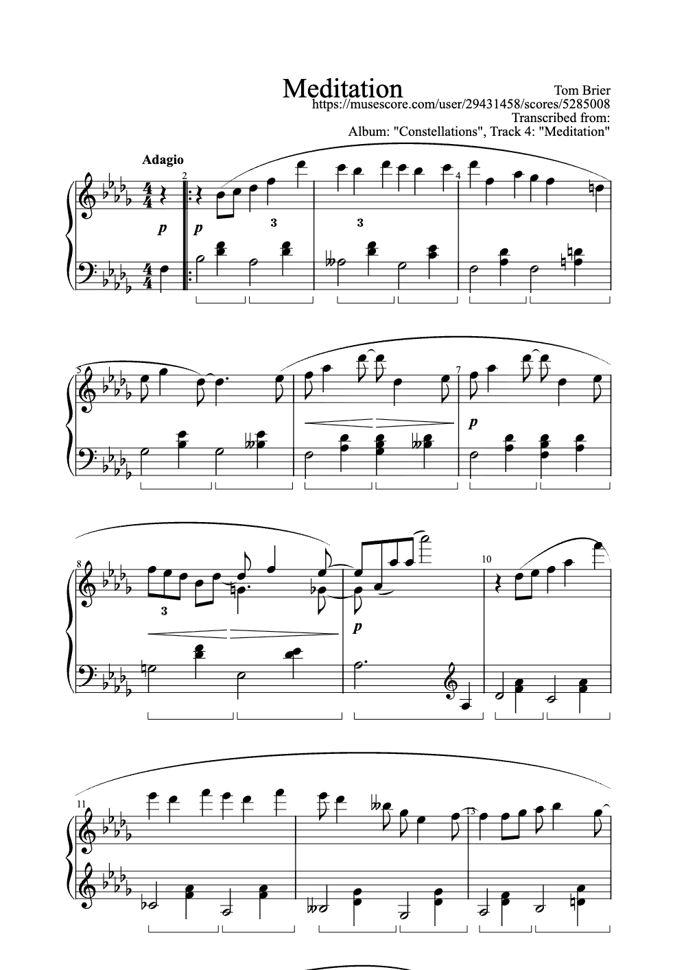 Sheet music preview for Meditation