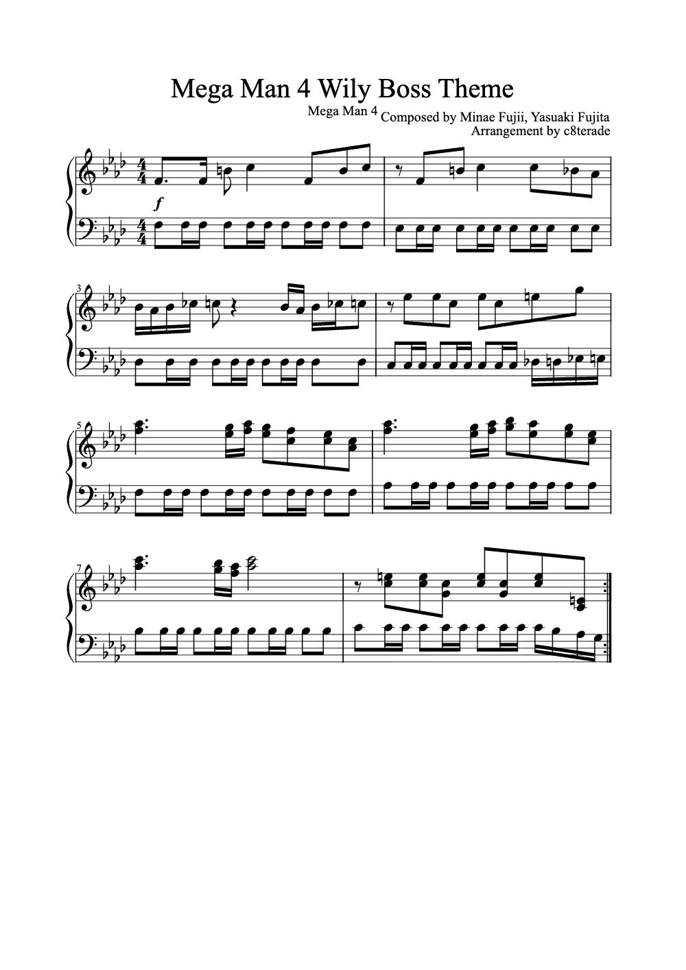 Sheet music preview for Mega Man 4 Wily Boss Theme